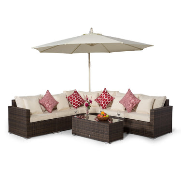 Santorini L Shape Modular 5 Seat Rattan Corner Sofa Set With Coffee Table - Brown