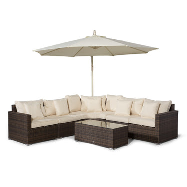 Santorini L Shape Modular 5 Seat Rattan Corner Sofa Set With Coffee Table - Brown