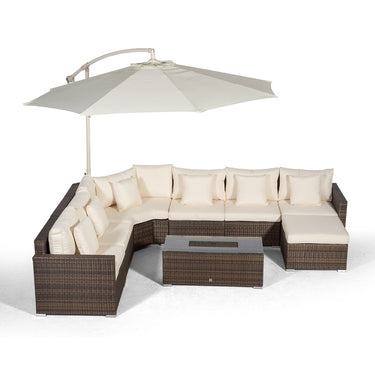 Santorini L Shape Modular 6 Seat Rattan Corner Sofa Set With Large Drinks Cooler Coffee Table & Ottoman - Brown