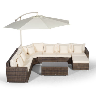 Santorini L Shape Modular 6 Seat Rattan Corner Sofa Set With Large Coffee Table & Ottoman - Brown
