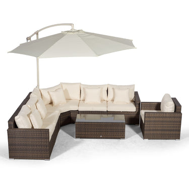 Santorini L Shape Modular 6 Seat Rattan Corner Sofa Set With Armchair & Coffee Table - Brown