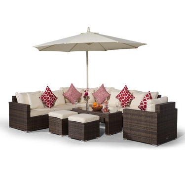 Santorini L Shape Modular 6 Seat Rattan Corner Sofa Set With Armchair, Coffee Table & 2 Stools - Brown
