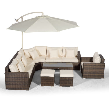 Santorini L Shape Modular 6 Seat Rattan Corner Sofa Set With Armchair, Coffee Table & 2 Stools - Brown