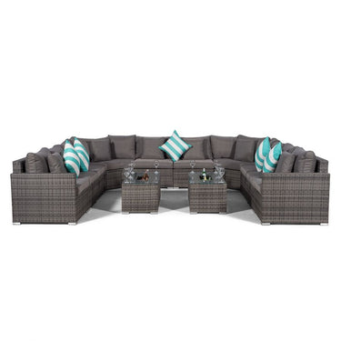Santorini U Shape Modular 10 Seat Rattan Sofa Set With 2 Large Drinks Cooler Coffee Tables - Grey