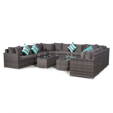 Santorini U Shape Modular 10 Seat Rattan Sofa Set With 2 Large Drinks Cooler Coffee Tables - Grey