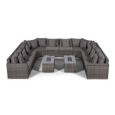 Santorini U Shape Modular 10 Seat Rattan Sofa Set With 2 Large Drinks Cooler Coffee Tables - Grey