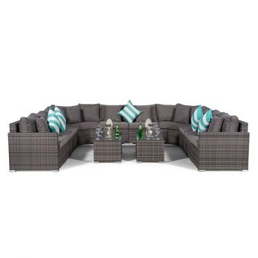 Santorini U Shape Modular 10 Seat Rattan Sofa Set With 2 Large Coffee Tables - Grey