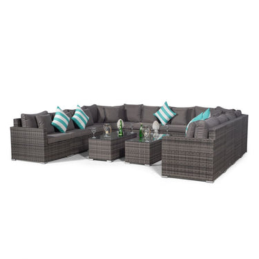 Santorini U Shape Modular 10 Seat Rattan Sofa Set With 2 Large Coffee Tables - Grey
