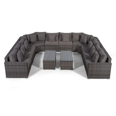Santorini U Shape Modular 10 Seat Rattan Sofa Set With 2 Large Coffee Tables - Grey