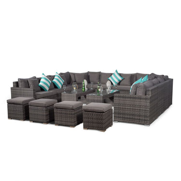 Santorini U Shape Modular 10 Seat Rattan Sofa Set With 2 Large Coffee Tables & 4 Stools - Grey