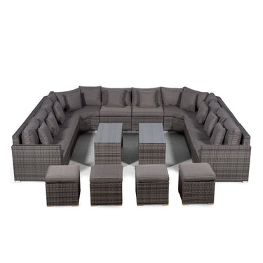 Santorini U Shape Modular 10 Seat Rattan Sofa Set With 2 Large Coffee Tables & 4 Stools - Grey
