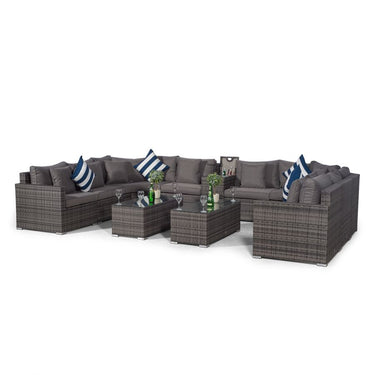 Santorini U Shape Modular 8 Seat Rattan Sofa Set With Armrest Drinks Cooler & 2 Coffee Tables - Grey