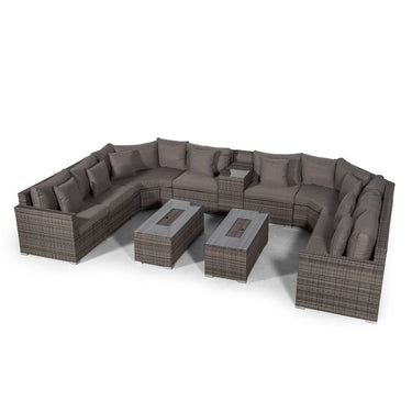 Santorini U Shape Modular 8 Seat Rattan Sofa Set With Armrest Drinks Cooler & 2 Drinks Cooler Coffee Tables - Grey