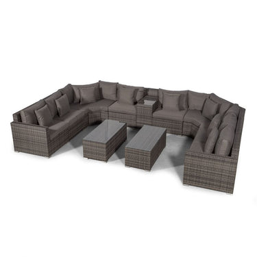 Santorini U Shape Modular 8 Seat Rattan Sofa Set With Armrest Drinks Cooler & 2 Coffee Tables - Grey