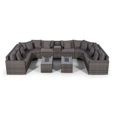 Santorini U Shape Modular 8 Seat Rattan Sofa Set With Armrest Drinks Cooler & 2 Drinks Cooler Coffee Tables - Grey