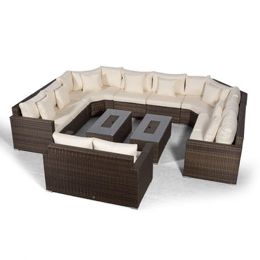 Santorini Modular 10 Seat Rattan Conversation Set With 2 Seater Sofa & 2 Drinks Cooler Coffee Tables - Brown
