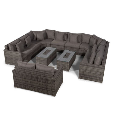 Santorini Modular 10 Seat Rattan Conversation Set With 2 Seater Sofa & 2 Drinks Cooler Coffee Tables - Grey