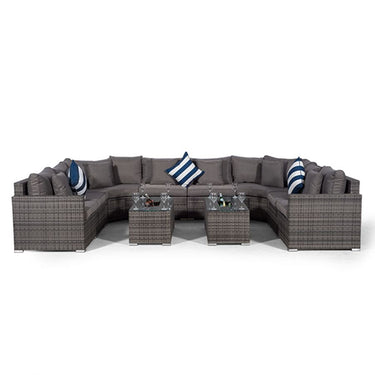 Santorini U Shape Modular 8 Seat Rattan Sofa Set With 2 Large Drinks Cooler Coffee Tables - Grey