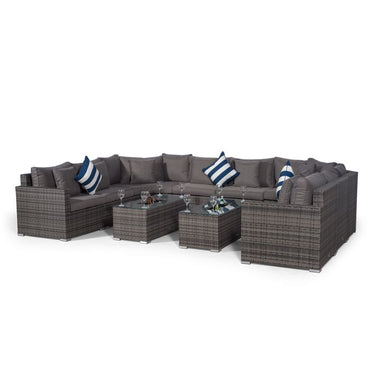 Santorini U Shape Modular 8 Seat Rattan Sofa Set With 2 Large Drinks Cooler Coffee Tables - Grey