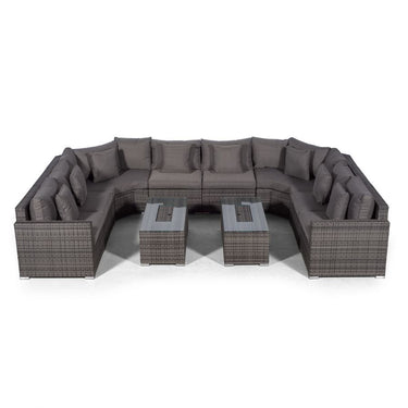Santorini U Shape Modular 8 Seat Rattan Sofa Set With 2 Large Drinks Cooler Coffee Tables - Grey