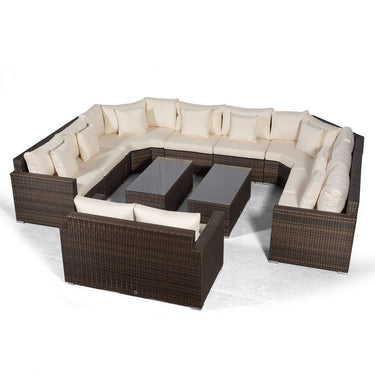 Santorini Modular 10 Seat Rattan Conversation Set With 2 Seater Sofa & 2 Coffee Tables - Brown