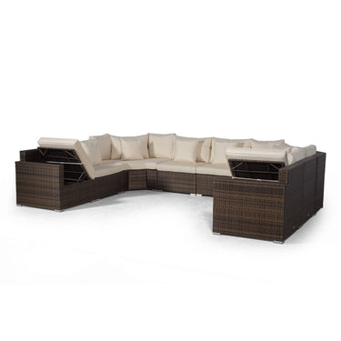 Santorini Modular 10 Seat Rattan Conversation Set With 2 Seater Sofa & 2 Coffee Tables - Brown