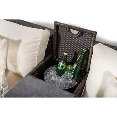 Santorini Modular 11 Seat Rattan Conversation Set With 3 Seater Sofa, Armrest Drinks Cooler & 2 Drinks Cooler Coffee Tables - Brown