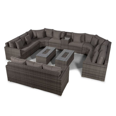 Santorini Modular 11 Seat Rattan Conversation Set With 3 Seater Sofa, Armrest Drinks Cooler & 2 Drinks Cooler Coffee Tables - Grey