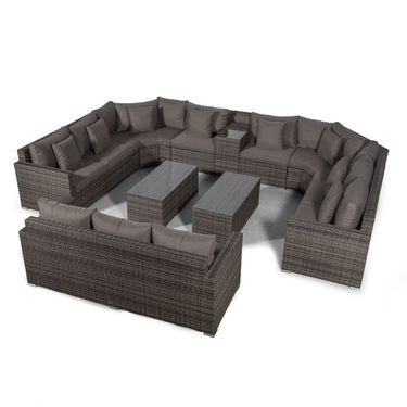 Santorini Modular 11 Seat Rattan Conversation Set With 3 Seater Sofa, Armrest Drinks Cooler & 2 Coffee Tables - Grey