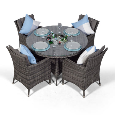 Savannah 4 Seater Round Patio Dining Set with Ice Bucket Drinks Cooler - Grey