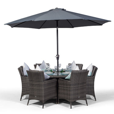 Savannah 6 Seat Round Patio Dining Set with Ice Bucket Drinks Cooler - Grey