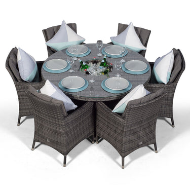 Savannah 6 Seat Round Patio Dining Set with Ice Bucket Drinks Cooler - Grey