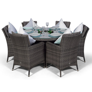 Savannah 6 Seat Round Patio Dining Set with Ice Bucket Drinks Cooler - Grey