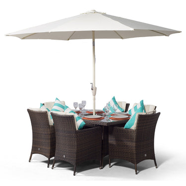 Savannah Rectangular 6 Seater Patio Dining Set with Ice Bucket Drinks Cooler - Brown