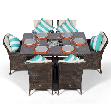 Savannah Rectangular 6 Seater Patio Dining Set with Ice Bucket Drinks Cooler - Brown