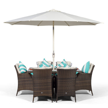 Savannah Rectangular 6 Seater Patio Dining Set with Ice Bucket Drinks Cooler - Brown