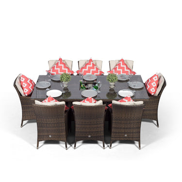 Savannah Rectangular 8 Seater Patio Dining Set with Ice Bucket Drinks Cooler - Brown