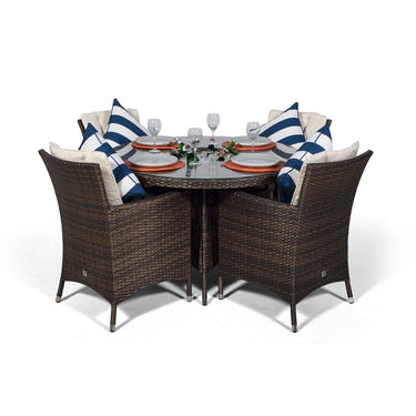 Savannah 4 Seater Round Patio Dining Set with Ice Bucket Drinks Cooler - Brown