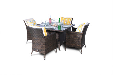 Savannah Fire Pit 4 Seater Square Rattan Dining Set - Brown