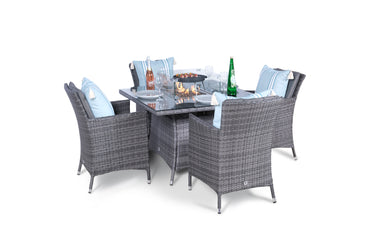 Savannah Fire Pit 4 Seater Square Rattan Dining Set - Grey