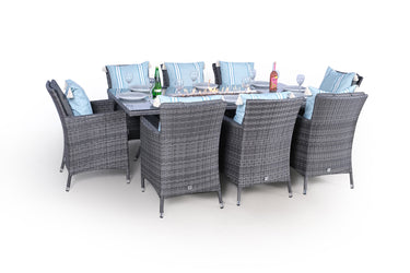Savannah Fire Pit 8 Seater Rectangle Rattan Dining Set - Grey