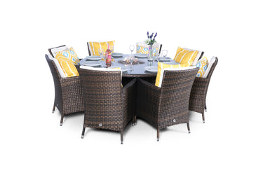 Savannah Fire Pit 8 Seater Round Rattan Dining Set - Brown