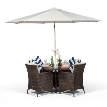 Savannah Round 4 Seater Garden Patio Dining Set - Brown