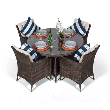 Savannah Round 4 Seater Garden Patio Dining Set - Brown
