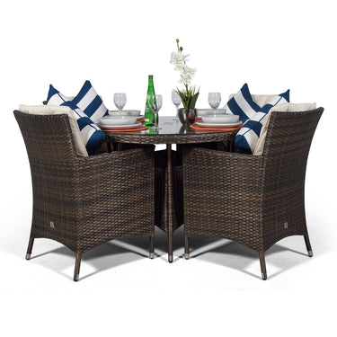 Savannah Round 4 Seater Garden Patio Dining Set - Brown