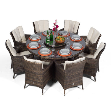 Savannah Round 8 Seater Garden Patio Dining Set - Brown