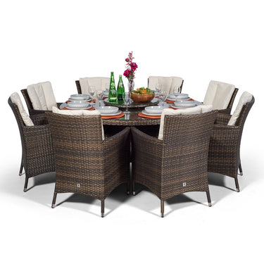 Savannah Round 8 Seater Garden Patio Dining Set - Brown