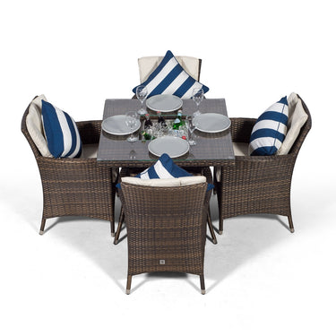 Savannah Square 4 Seater Patio Dining Set with Ice Bucket Drinks Cooler - Brown