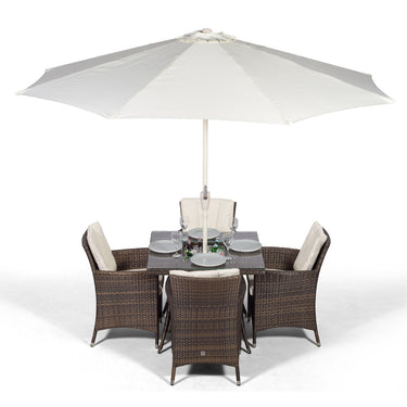Savannah Square 4 Seater Patio Dining Set with Ice Bucket Drinks Cooler - Brown