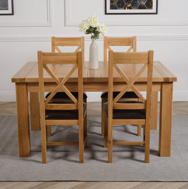 Seattle Oak Extending Dining Table with 4 Berkeley Oak and Brown Leather Chairs